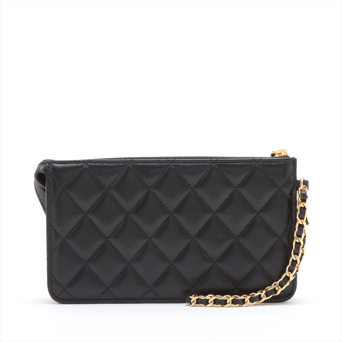 Chanel Matelasse Caviar Skin Clutch Bag Black Gold Metal Fittings