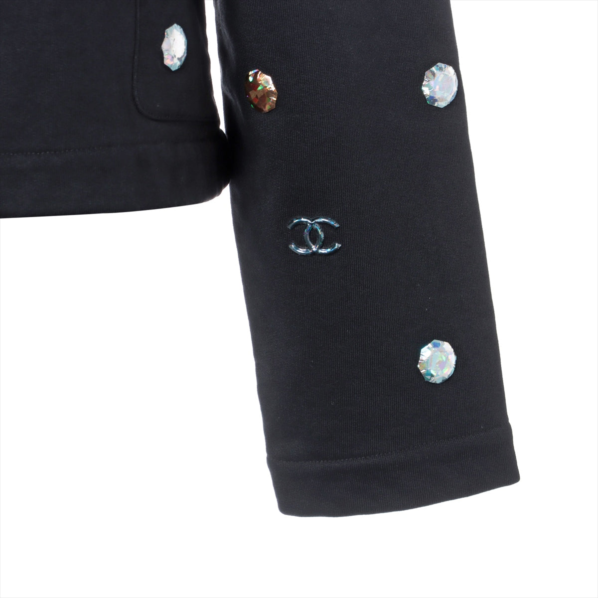 Chanel Coco Button P71 Cotton Cardigan 50 Ladies' Black  P71493K10289 There is a stone thread