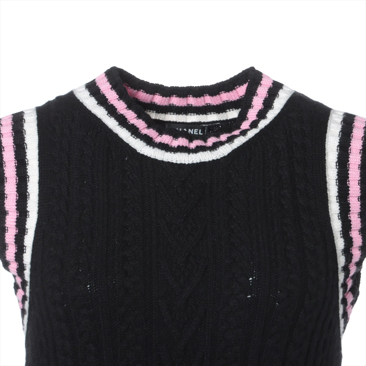 Chanel Coco Button 23SS Cashmere x cotton Knit dress 36 Ladies' Black x pink  P74554 Comes with box Comes with spare thread
