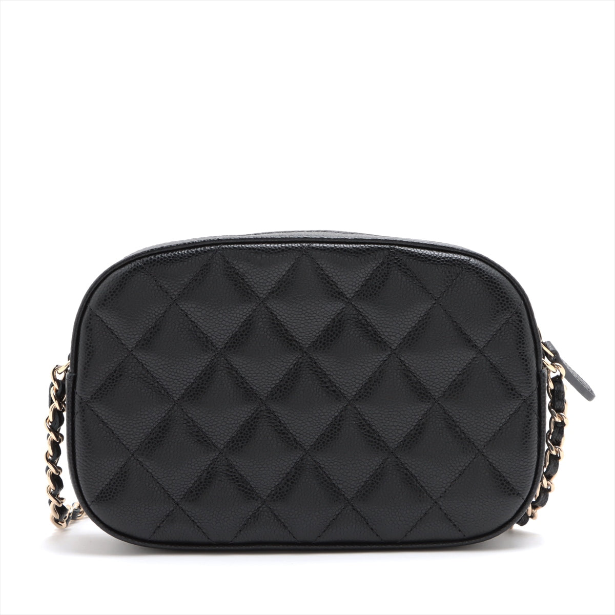 Chanel Matelasse Caviar Skin Chain Shoulder Bag Black Gold Metal Fittings