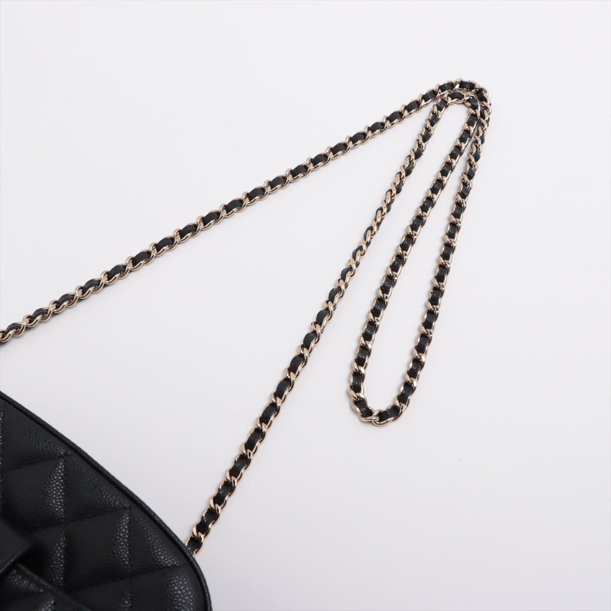 Chanel Matelasse Caviar Skin Chain Shoulder Bag Black Gold Metal Fittings