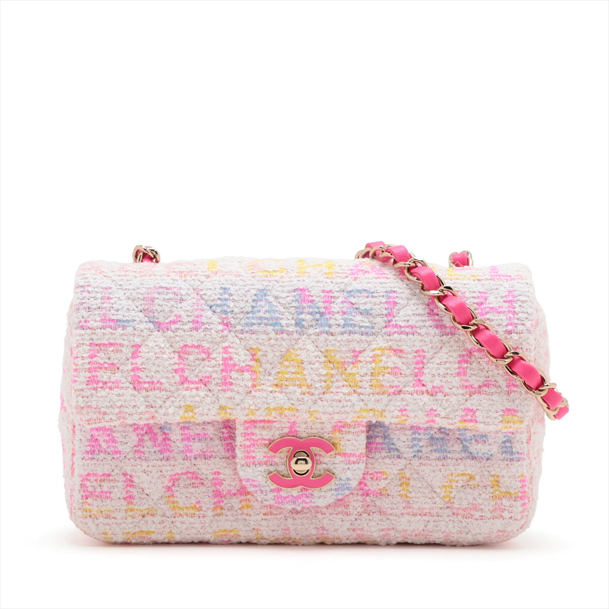 Chanel Mini Matelasse 20 Pile Single Flap Single Chain Bag White x pink Gold Metal Fittings A69900