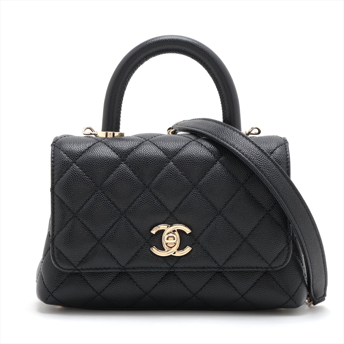 Chanel Coco handle 19 XXS Caviar Skin 2 Way Shoulder Bag Black Gold Metal Fittings AS2215