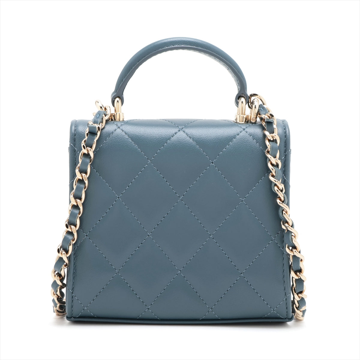Chanel Mini Mini Matelasse Lambskin Chain Shoulder Bag Top Handle Blue Gold Metal Fittings AP2682