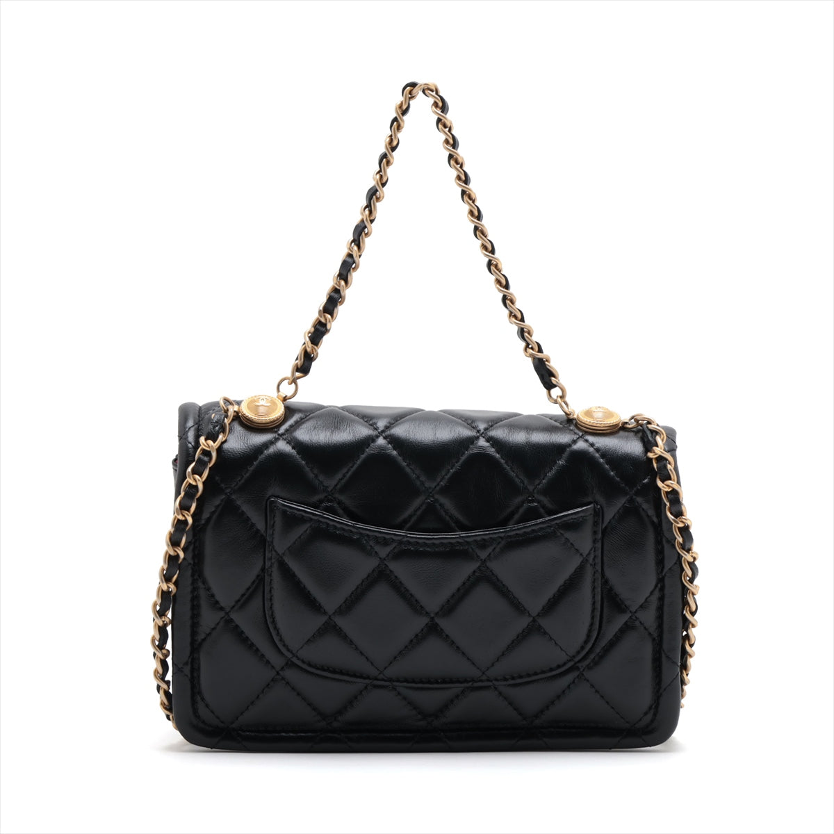 Chanel Matelasse Lambskin Chain Shoulder Bag Black Gold Metal Fittings 30