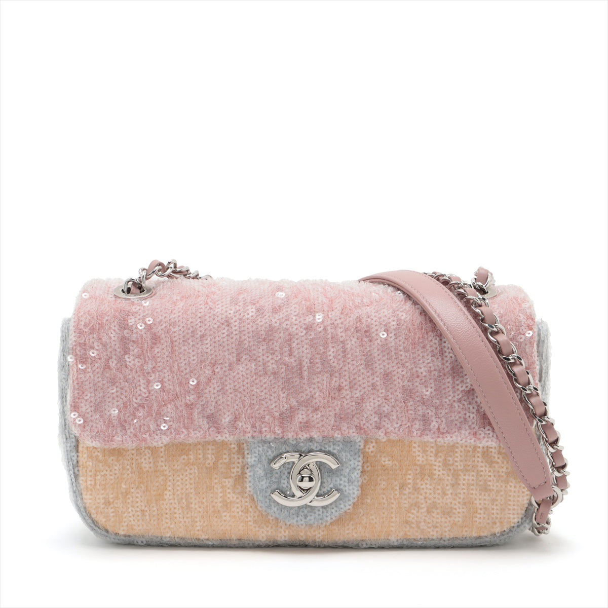 Chanel Coco Mark Sequin Single Flap Double Chain Bag Multicolor Silver Metal Fittings 25XXXXXX