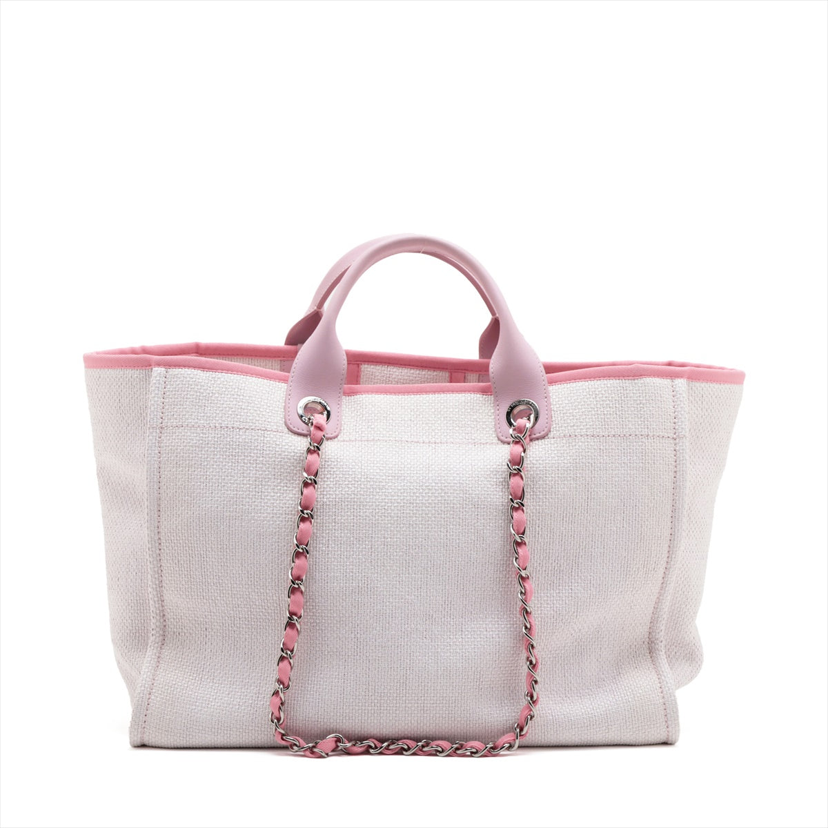 Chanel Deauville GM Straw Chain Tote Bag Pink Silver Metal Fittings 21XXXXXX