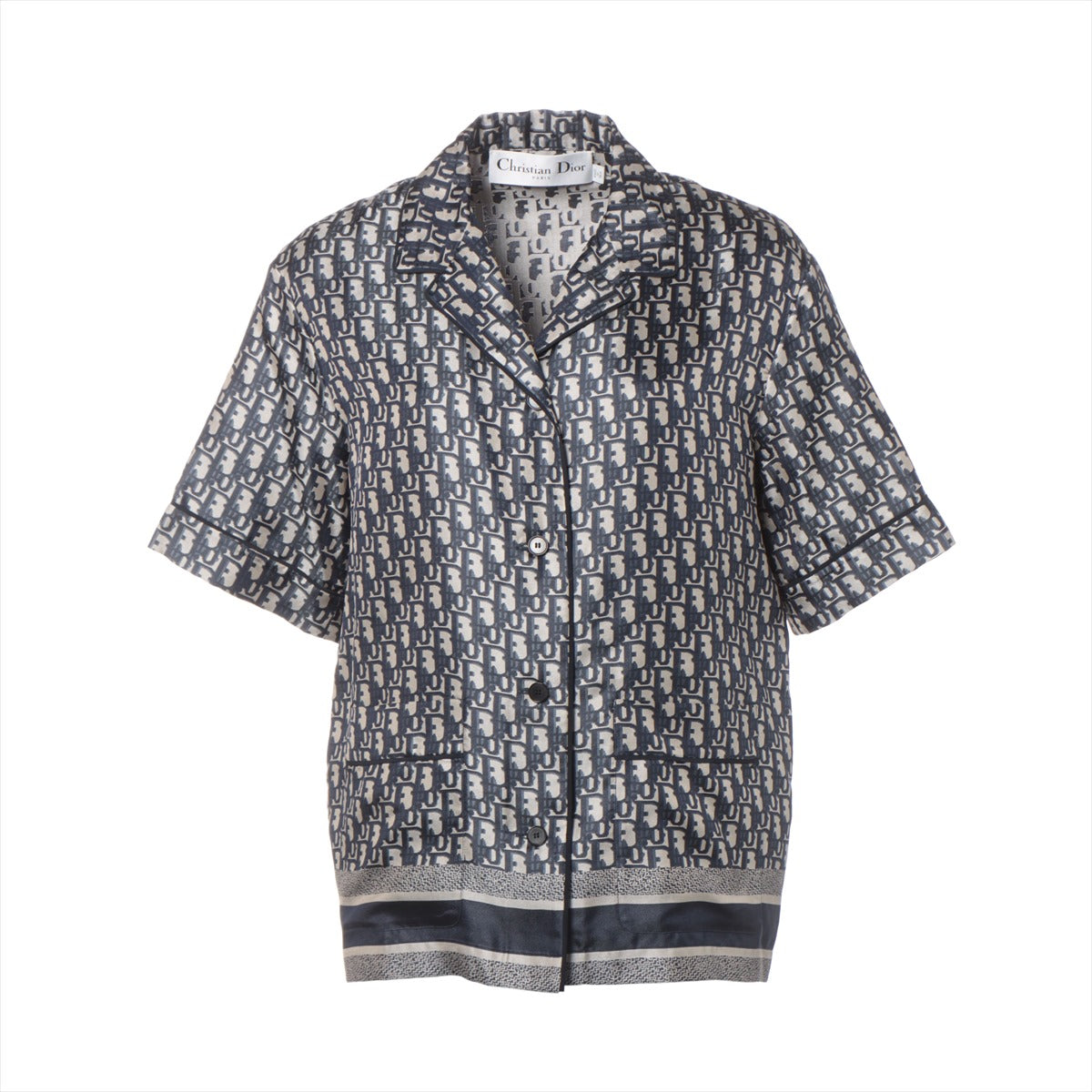 Christian Dior Oblique Silk Shirt I40 Ladies' Navy Blue  Dior Chez Moi short sleeve Shirt 121V46A6608