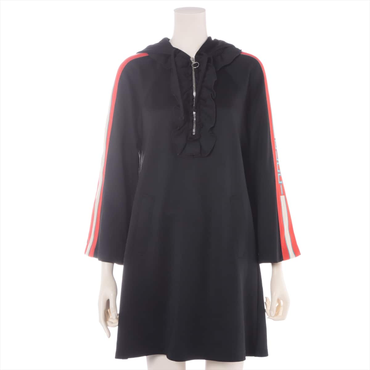 Gucci Cotton & polyester Dress XS Ladies' Black  502280 Half-zip with frills hoodie jersey