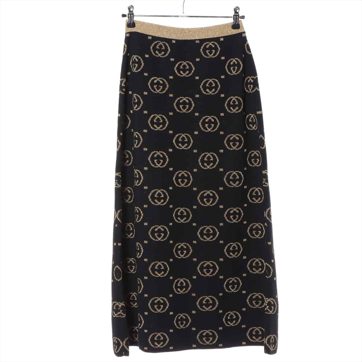 Gucci GG Wool & nylon Knit Skirt S Ladies' Black×Gold  555179