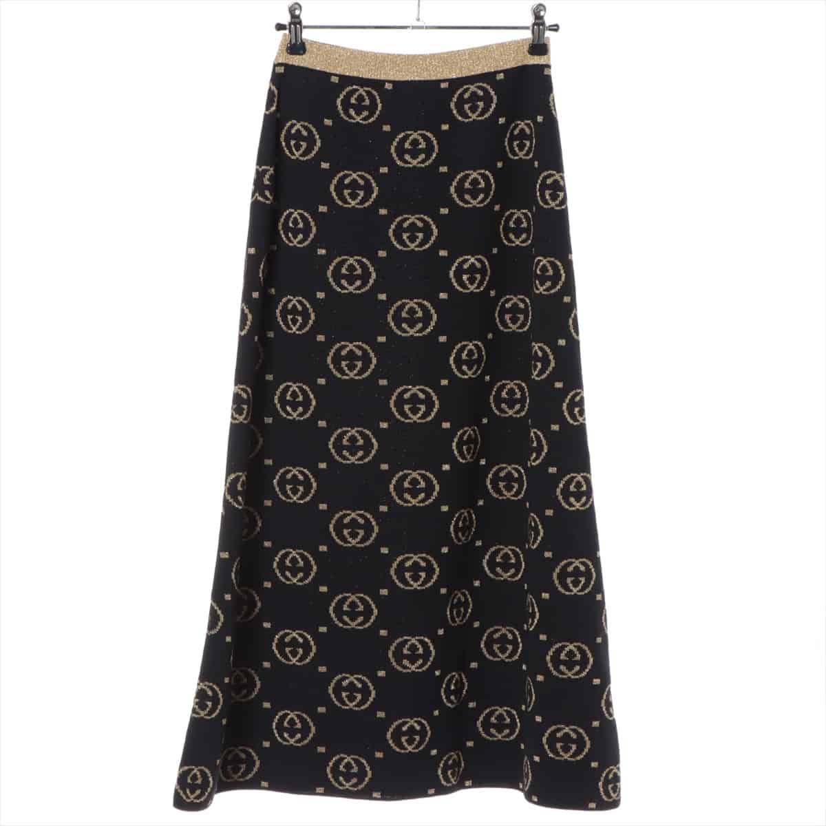 Gucci GG Wool & nylon Knit Skirt S Ladies' Black×Gold  555179