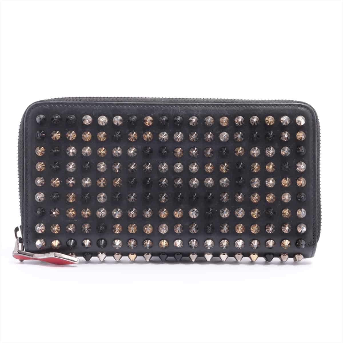 Christian Louboutin Spike Studs Panettone Leather Round-Zip-Wallet Black