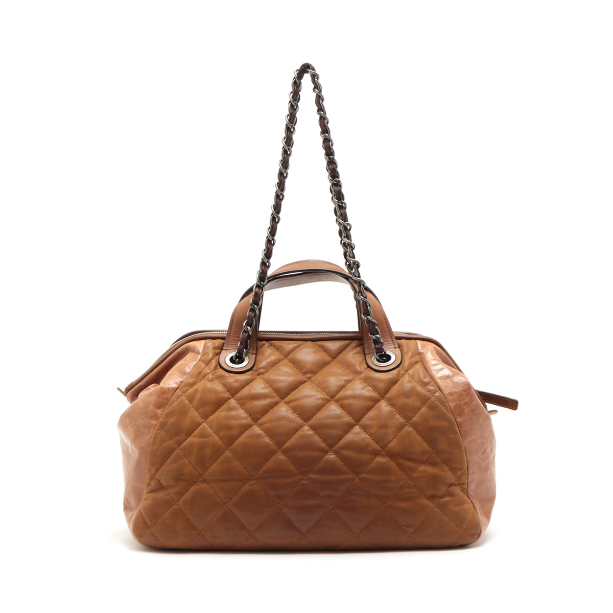 Chanel Matelasse Leather 2 Way Handbag Brown Silver Metal Fittings 14XXXXXX