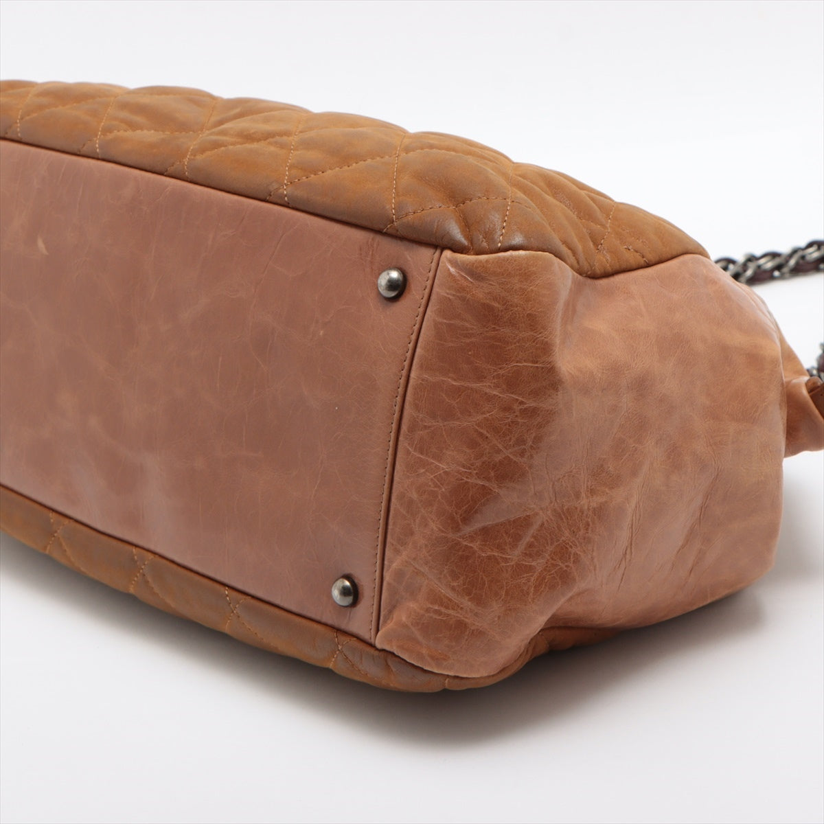 Chanel Matelasse Leather 2 Way Handbag Brown Silver Metal Fittings 14XXXXXX