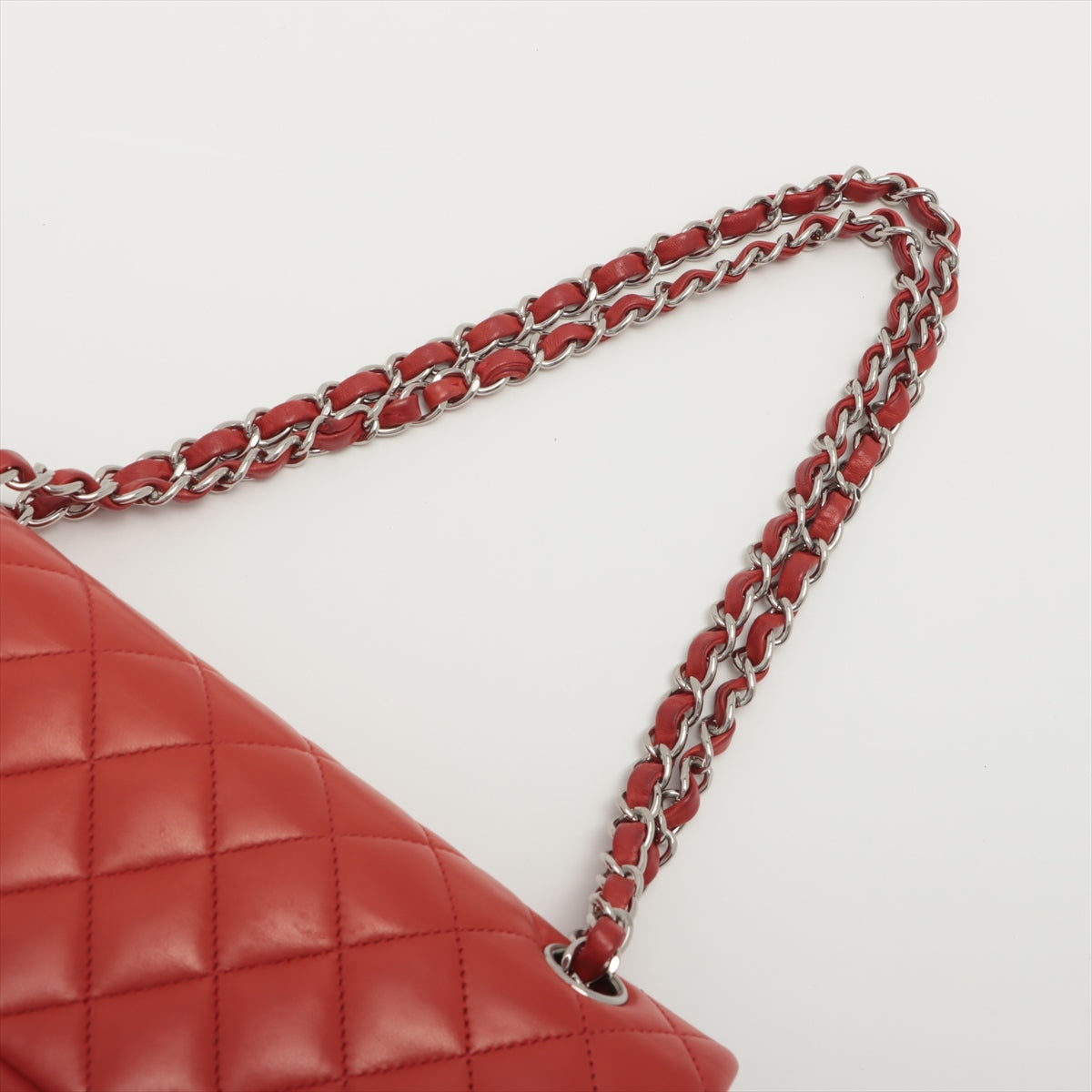 Chanel Matelasse Lambskin Double Flap Double Chain Bag Red Silver Metal Fittings 15XXXXXX