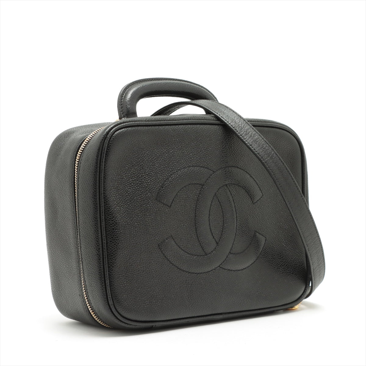 Chanel Coco Mark Caviar Skin 2 Way Handbag Vanity Bag Black Gold Metal Fittings 4XXXXXX
