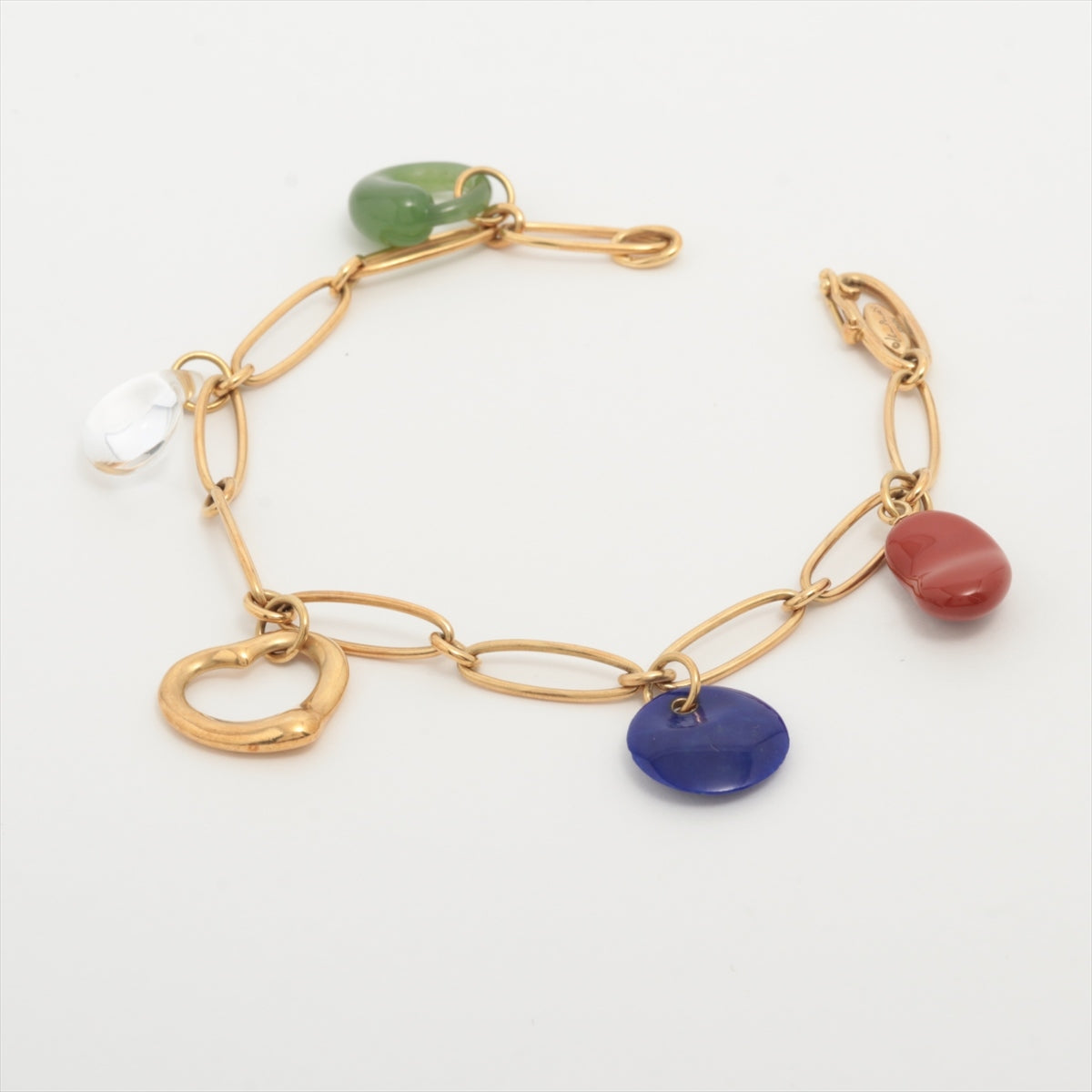 Tiffany Five charms Bracelet 750(YG) 13.1g Stone chippeas Wears Lapis lazuli jade Rock crystal red jasper