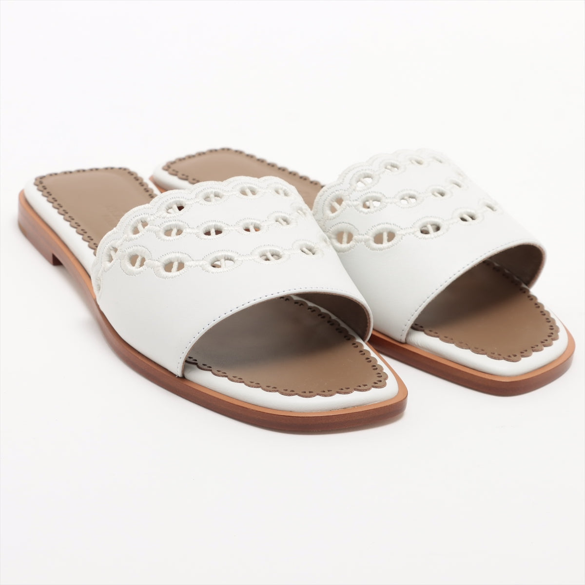 Hermès Leather Sandals 35 Ladies' White x brown frog box There is a bag