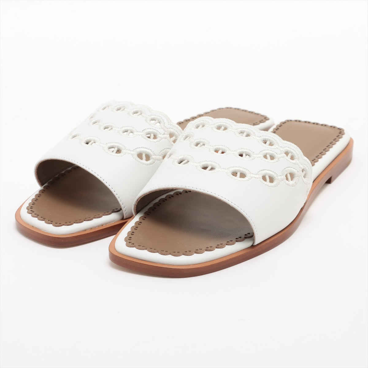 Hermès Leather Sandals 35 Ladies' White x brown frog box There is a bag
