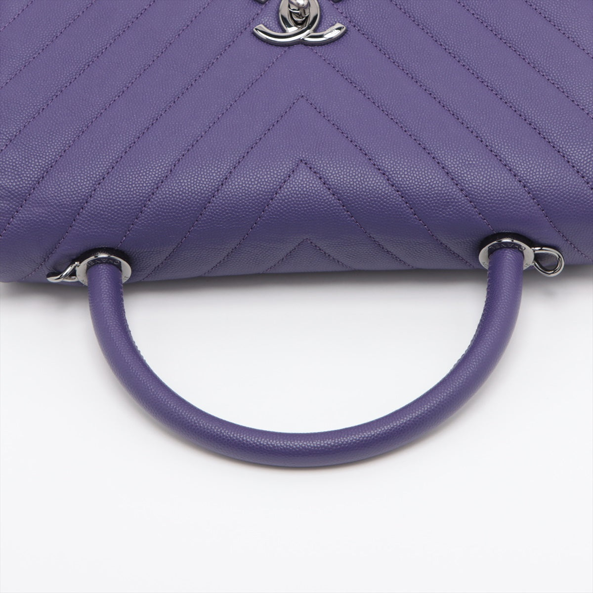 Chanel Coco Handle Caviar Skin 2 Way Handbag V Stitch Purple Silver Metal Fittings 28th