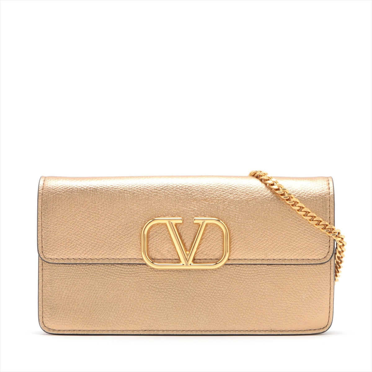 Valentino Garavani V logo Leather Chain wallet Gold