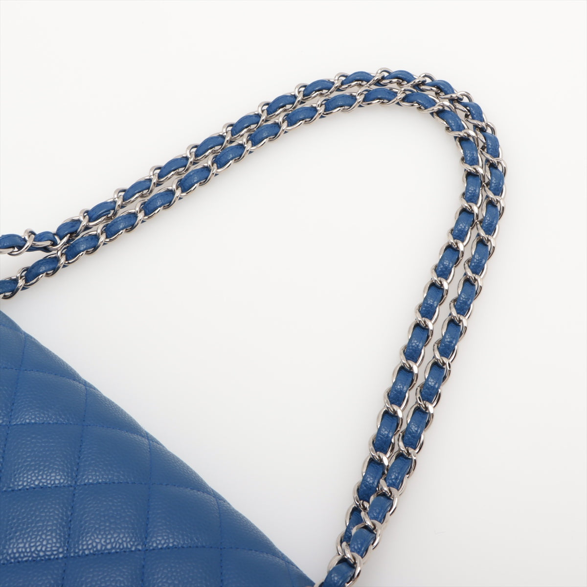 Chanel Big Matelasse Caviar Skin Single Flap Double Chain Bag Blue Silver Metal Fittings 13XXXXXX