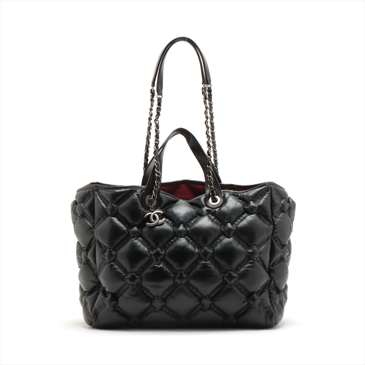 Chanel Bubble Quilt Leather Chain Tote Bag Black Gunmetal Fittings 23XXXXXX