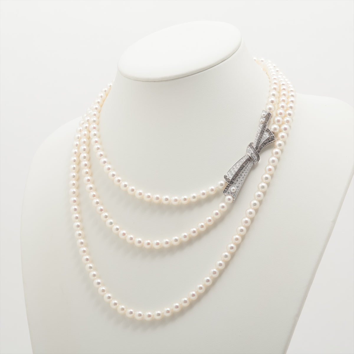 Chanel Pearl Diamond White sapphire Necklace 750(YG×WG) Total 102.6g Approx. 6.0 mm to 6.5 mm