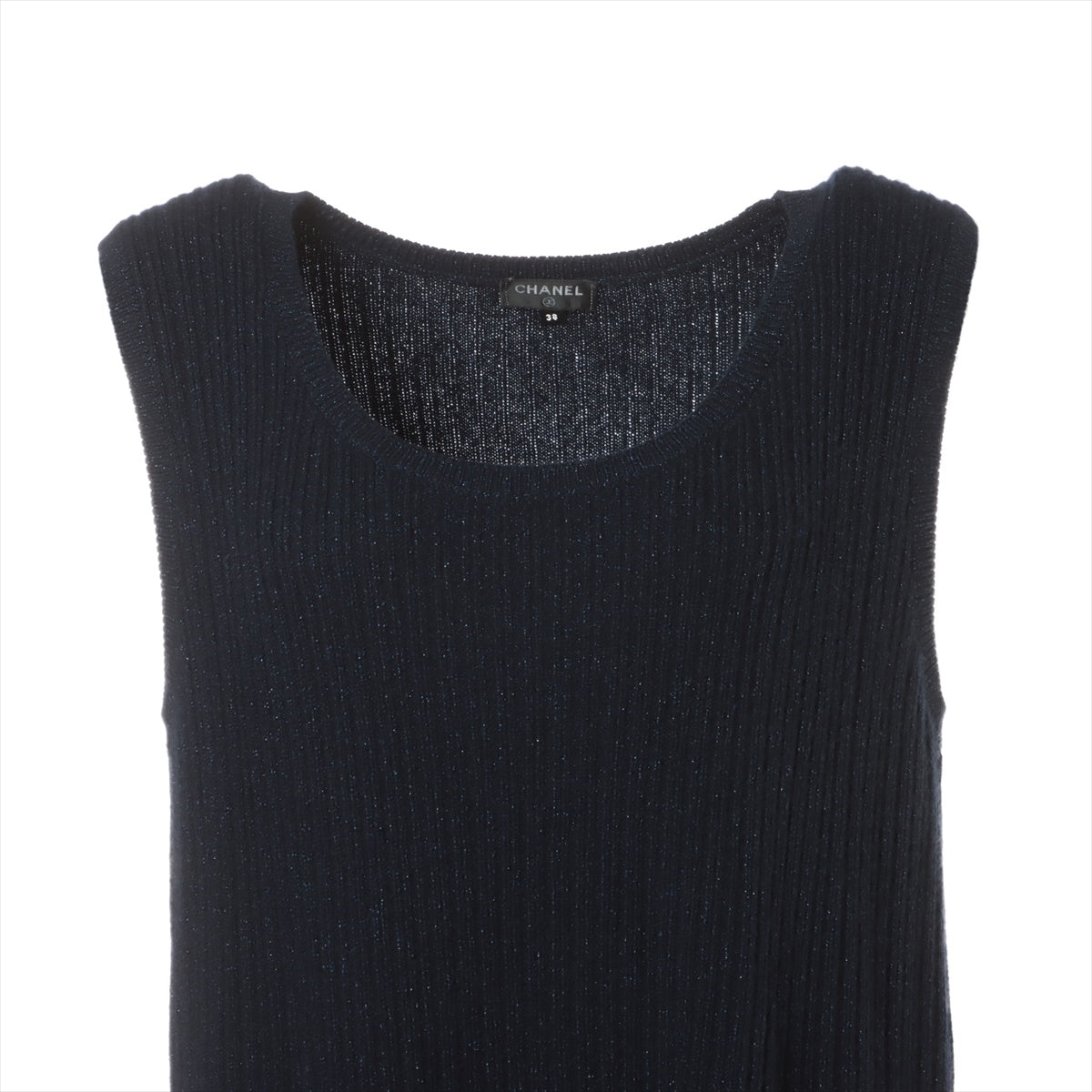 Chanel Coco Mark P58 Cashmere x polyester Knit dress 38 Ladies' Navy Blue  Sleeveless