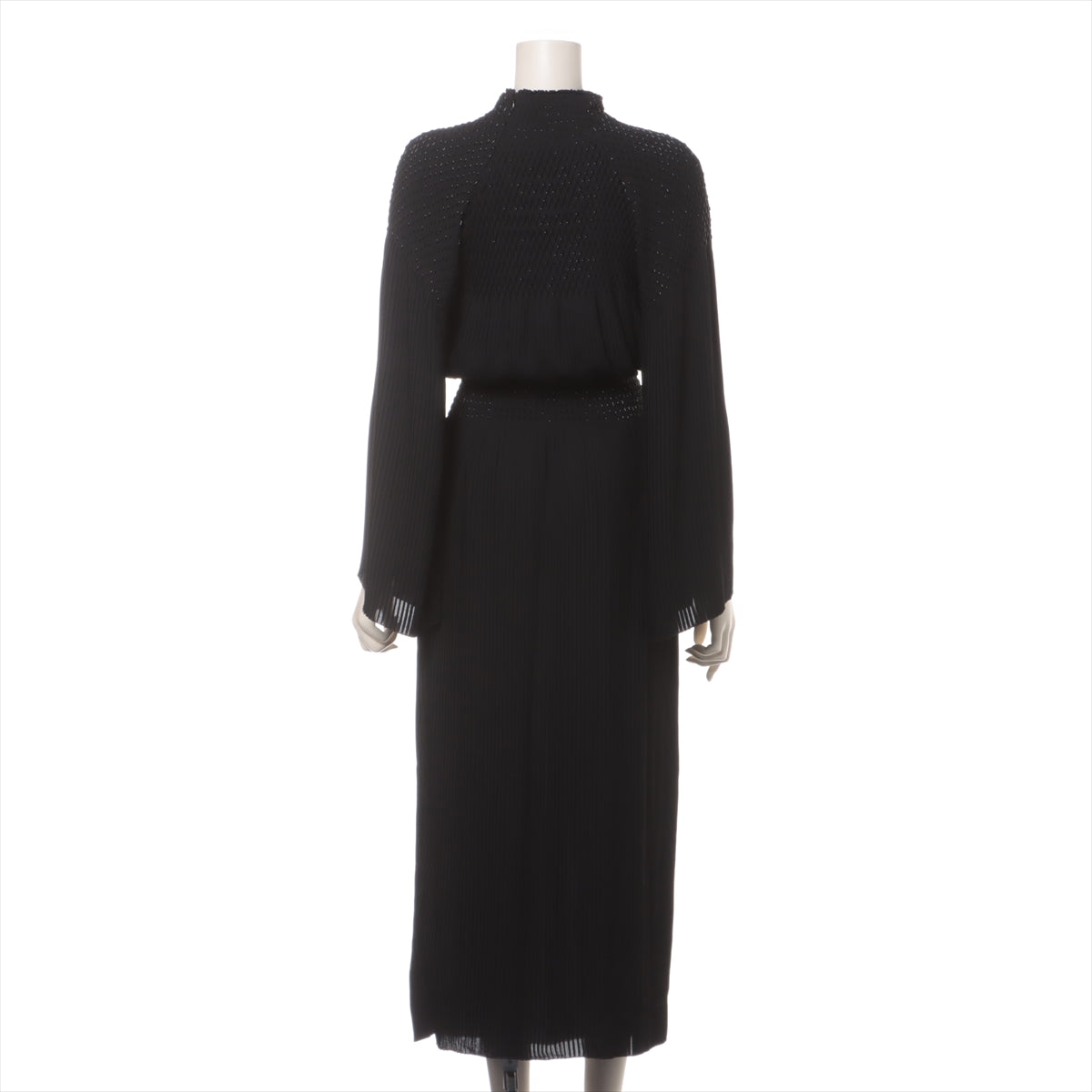 Hermès Silk × Polyester Dress 36 Ladies' Black  Pleats Beaded decoration robes