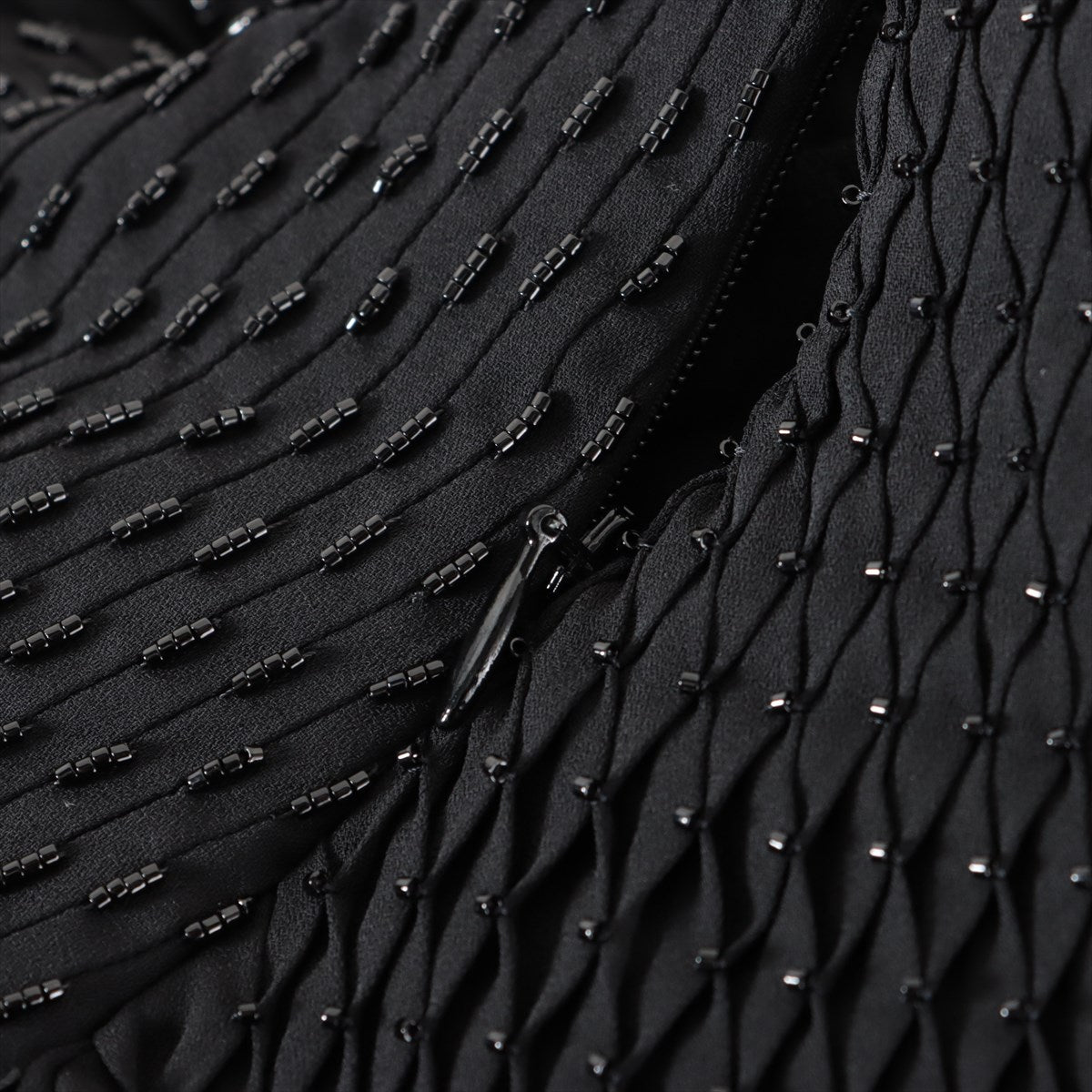 Hermès Silk × Polyester Dress 36 Ladies' Black  Pleats Beaded decoration robes