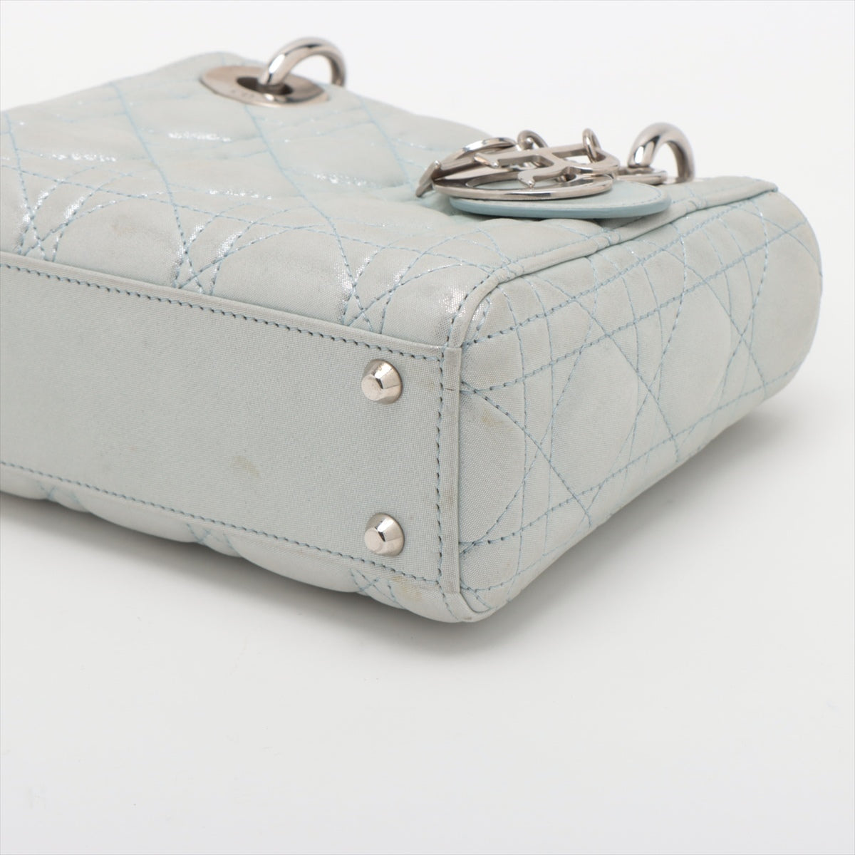 Christian Dior Lady Dior Mini Cannage Coating leather 2 Way Handbag Light Blue