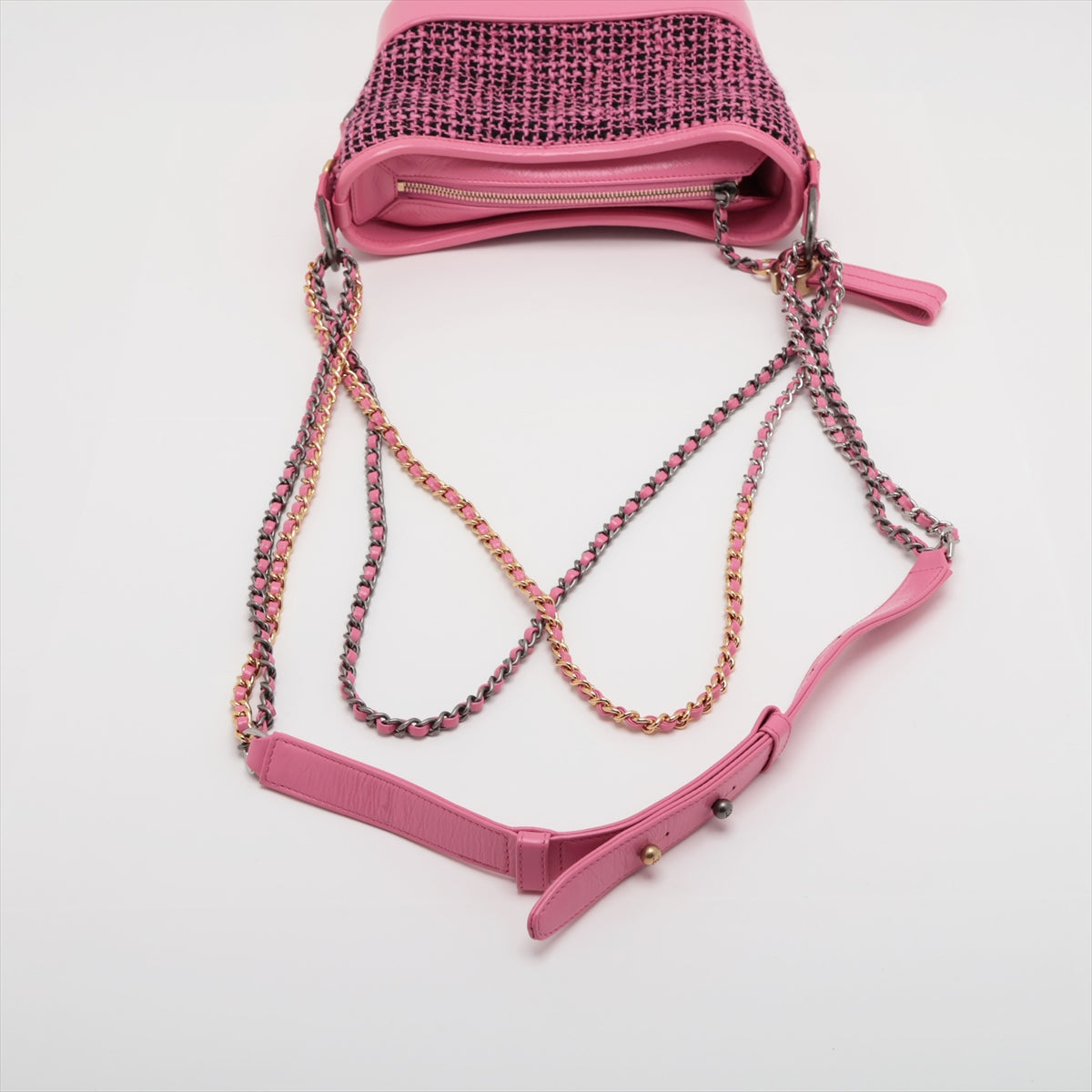 Chanel Gabrielle Doo Chanel Tweed Chain shoulder bag Pink Gold x silver metal fittings 28th