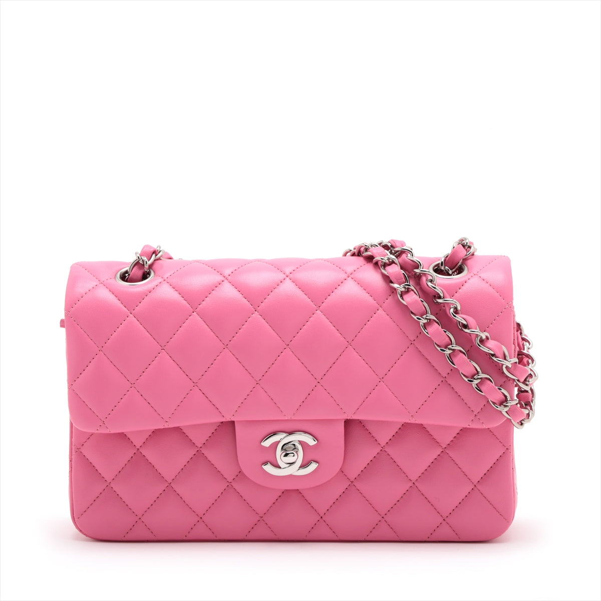 Chanel Matelasse23 small Lambskin Double flap Double chain bag Pink Silver Metal fittings 27th A01113