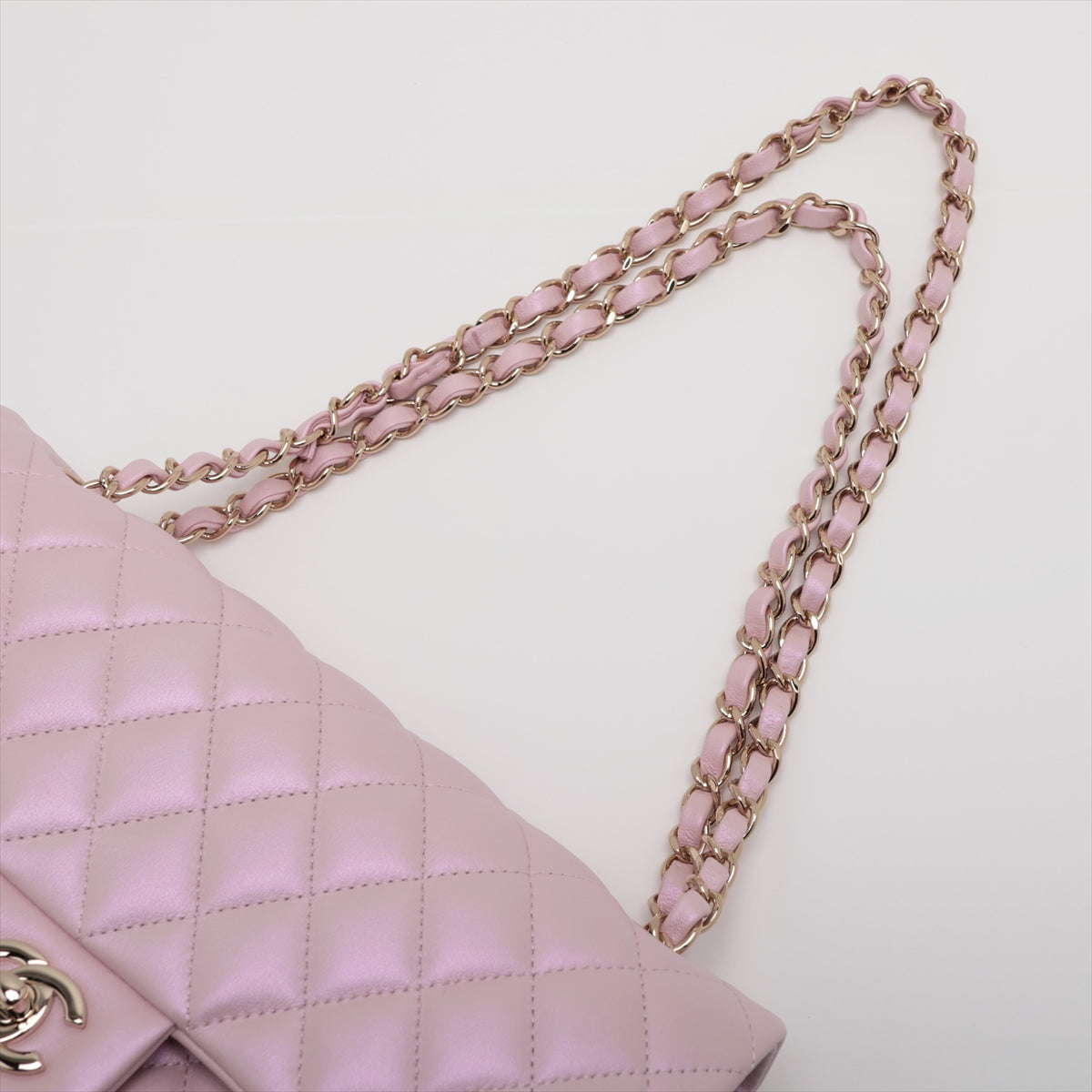 Chanel Matelasse25 Lambskin Double flap Double chain bag Metallic Pink Gold Metal fittings 31st A01112