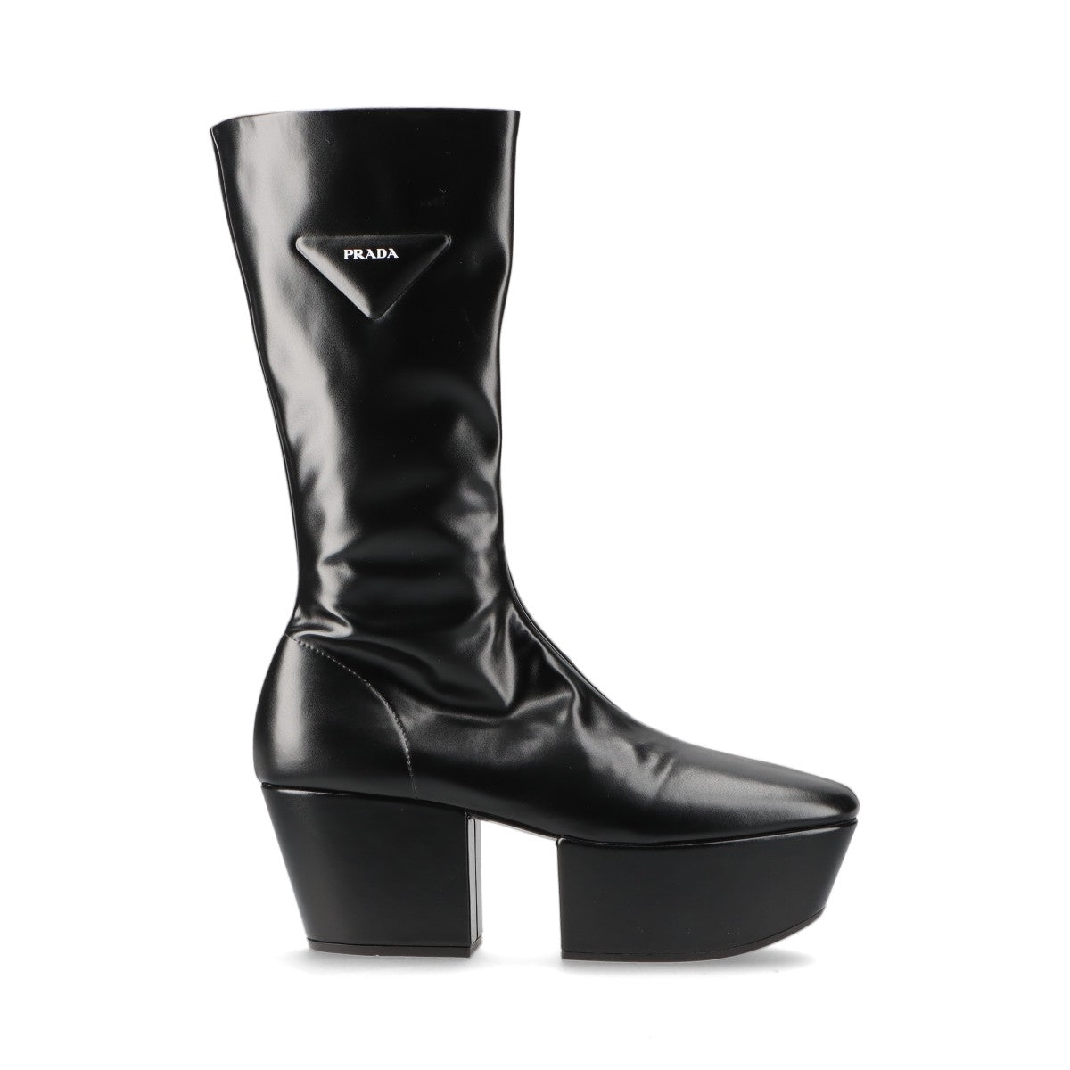 Prada Triangle logo Leather Boots 37.5 Ladies' Black Nappa Tech Side zip platforms Thick bottom