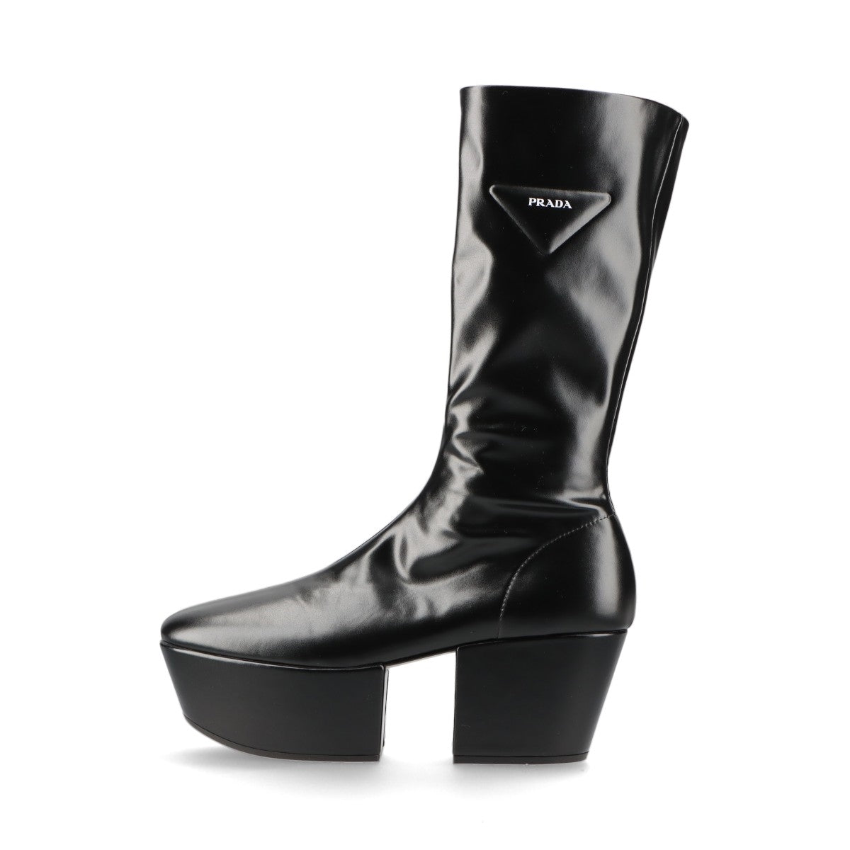 Prada Triangle logo Leather Boots 37.5 Ladies' Black Nappa Tech Side zip platforms Thick bottom
