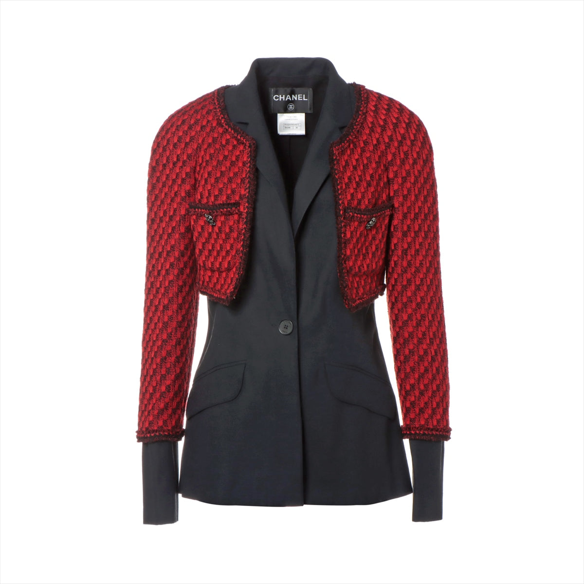 Chanel P42 Wool & silk Jacket 36 Ladies' Red x Black  P42241W04973 Gripore button