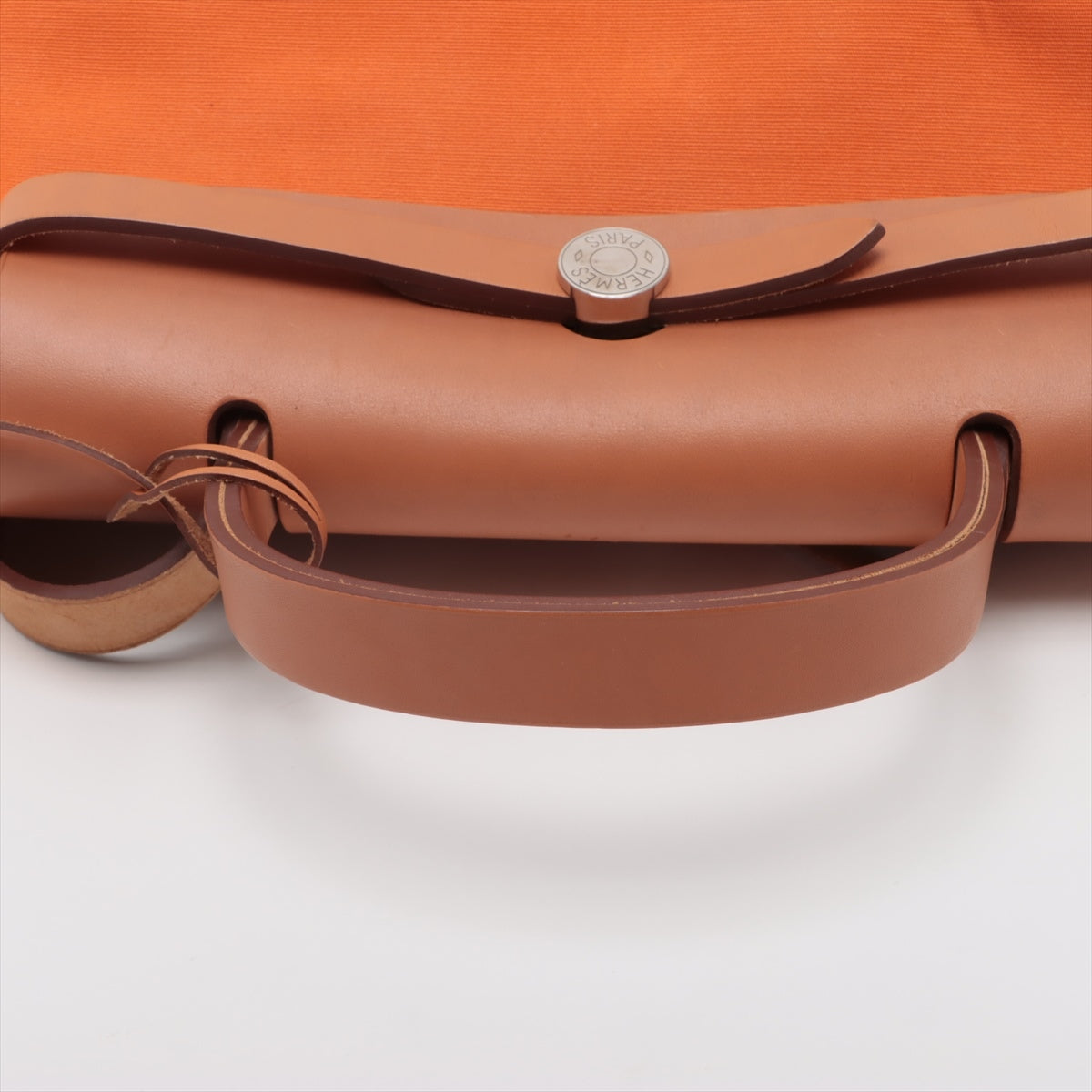 Hermès Herbag Zip PM Toile Officier & calf leather Orange Silver Metal Fittings □P:2012 With Pouch