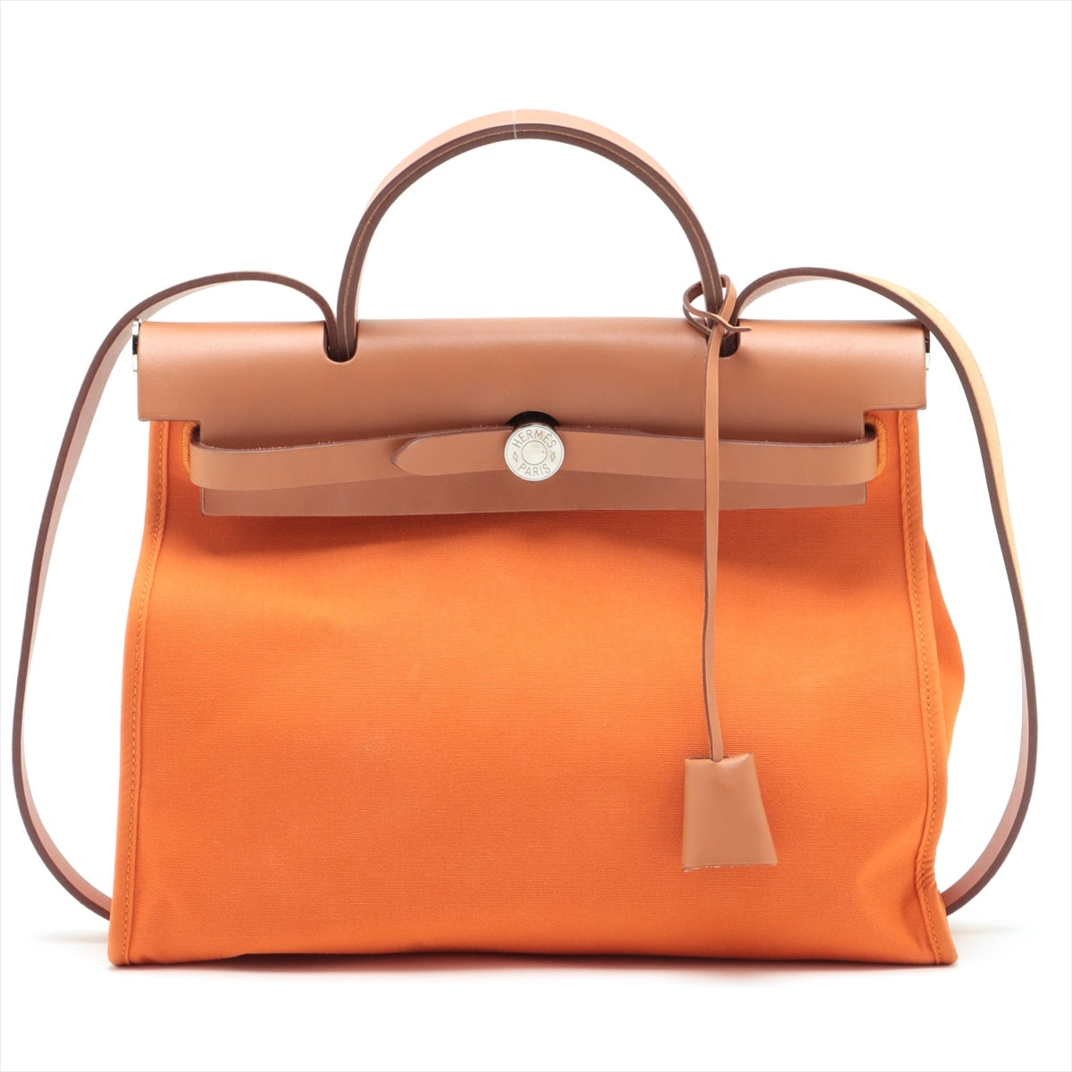 Hermès Herbag Zip PM Toile Officier & calf leather Orange Silver Metal Fittings □P:2012 With Pouch
