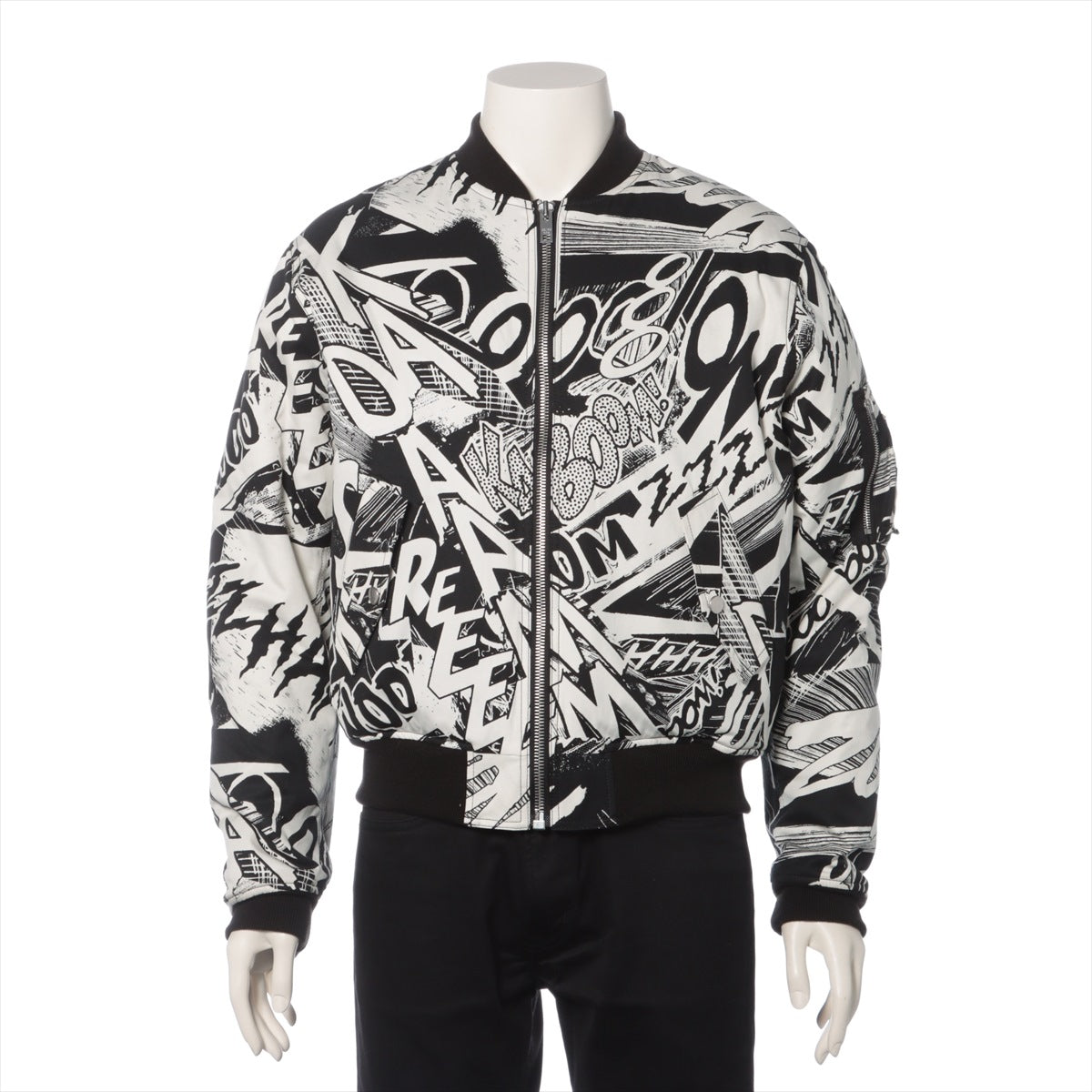 Celine Cotton Jacket XL Men's Black × White  CHRISTIAN MARCLAY printed cotton twill bomber 2W020474E