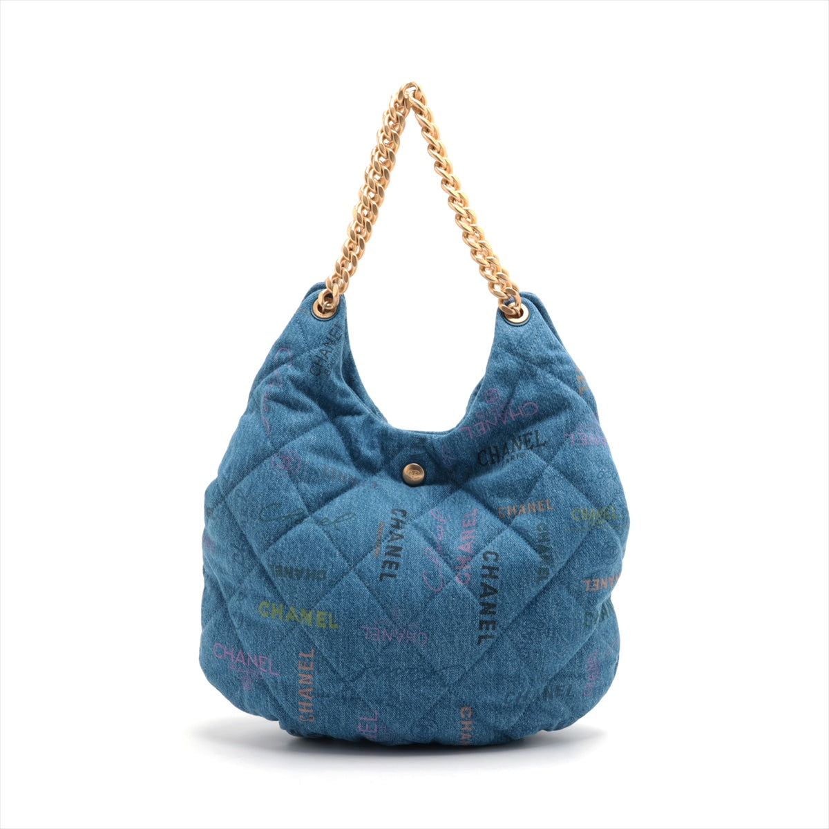 Chanel Matelasse Denim Chain Shoulder Bag Blue Gold Metal Fittings