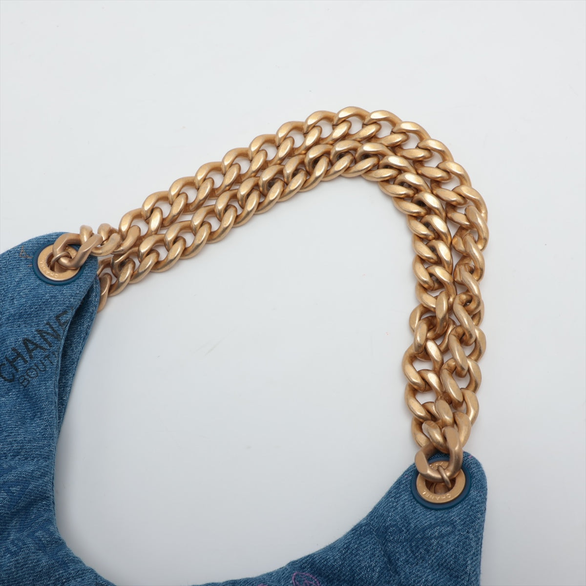 Chanel Matelasse Denim Chain Shoulder Bag Blue Gold Metal Fittings