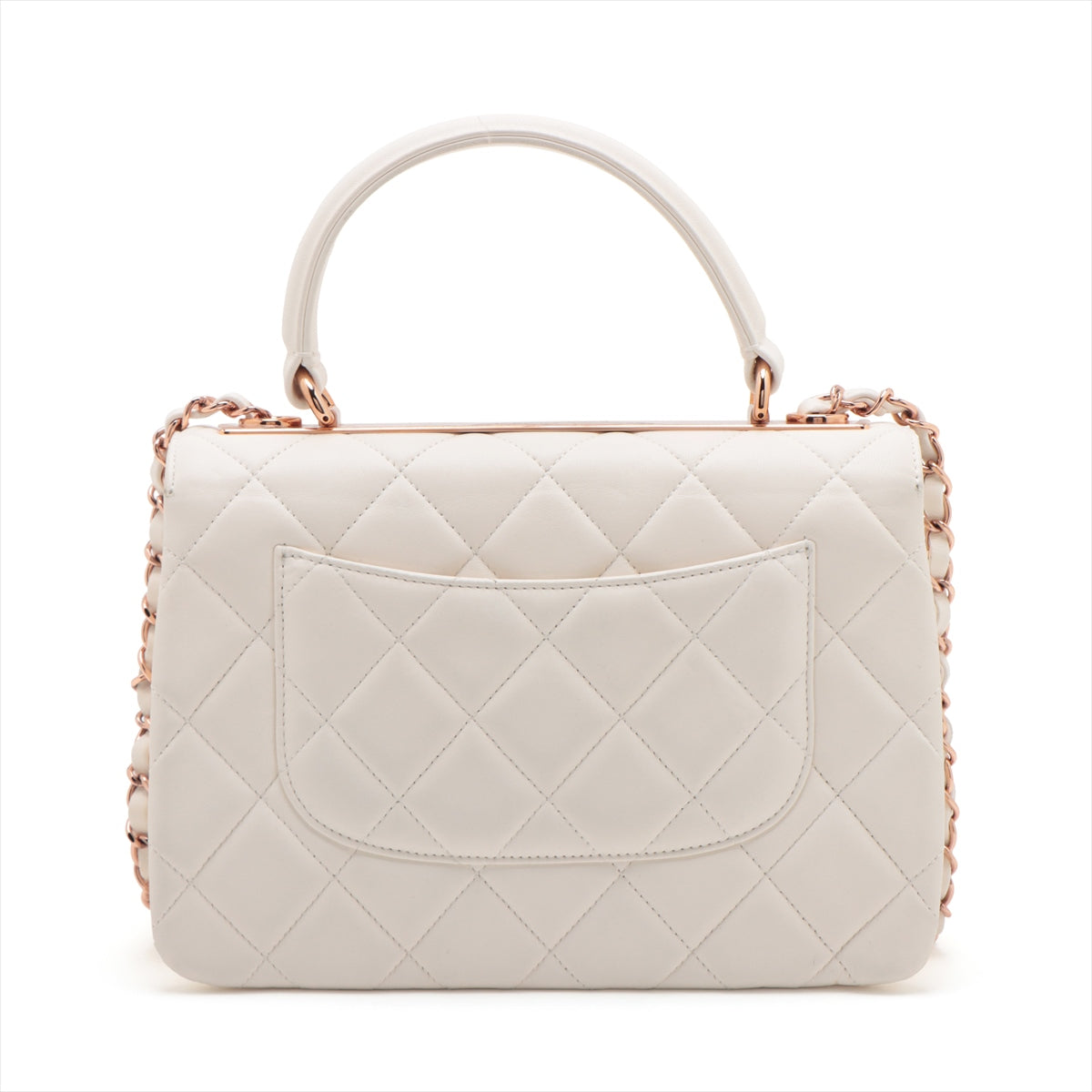Chanel Matelasse Lambskin 2 Way Handbag White Rose Gold Metal Fittings