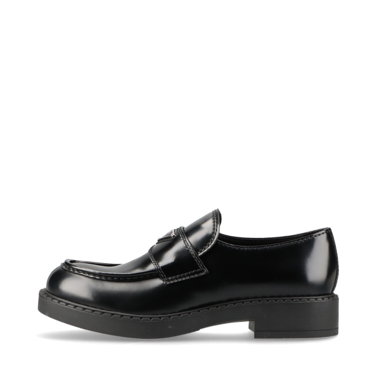 Prada Chocolate Leather Loafer US8 Men's Black Triangle logo 2DE127 Box There is a bag