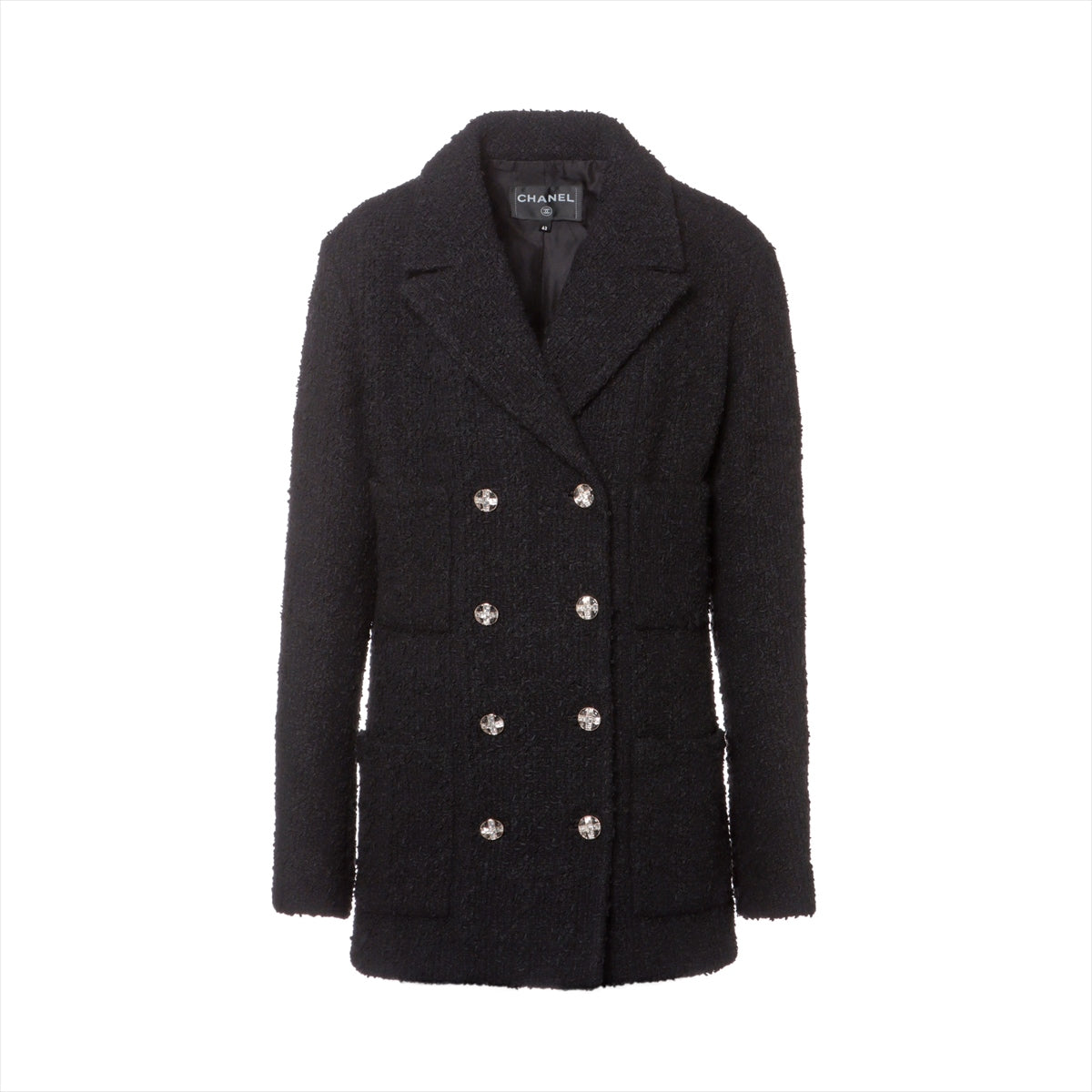Chanel Coco Button 23S Wool & Nylon Jacket 42 Ladies' Black  Tweed P74799V66427