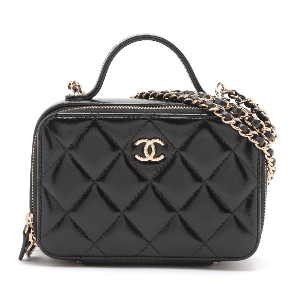Chanel Matelasse Leather Chain Shoulder Bag Vanity Black Gold Metal Fittings AP2920