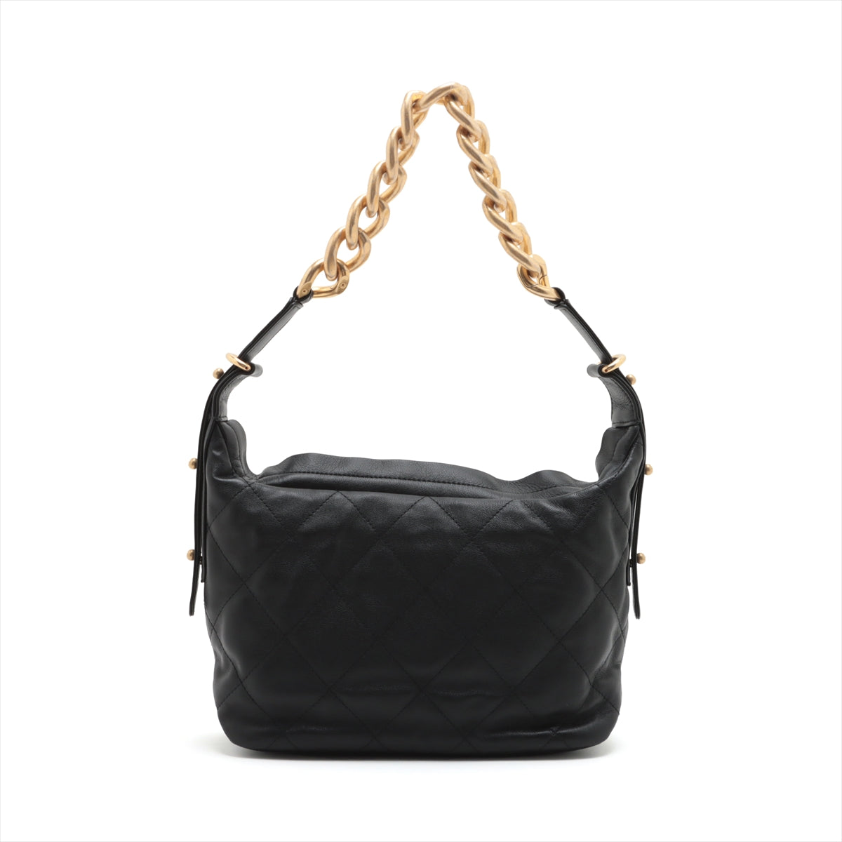 Chanel Matelasse Lambskin Chain Shoulder Bag Black Gold Metal Fittings AS2910