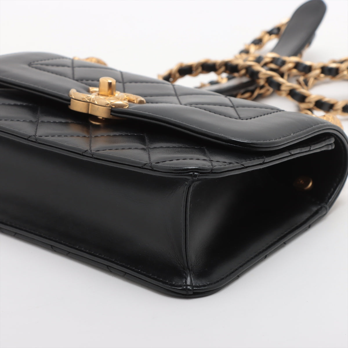 Chanel Mini Matelasse Lambskin Chain Shoulder Bag Black Gold Metal Fittings