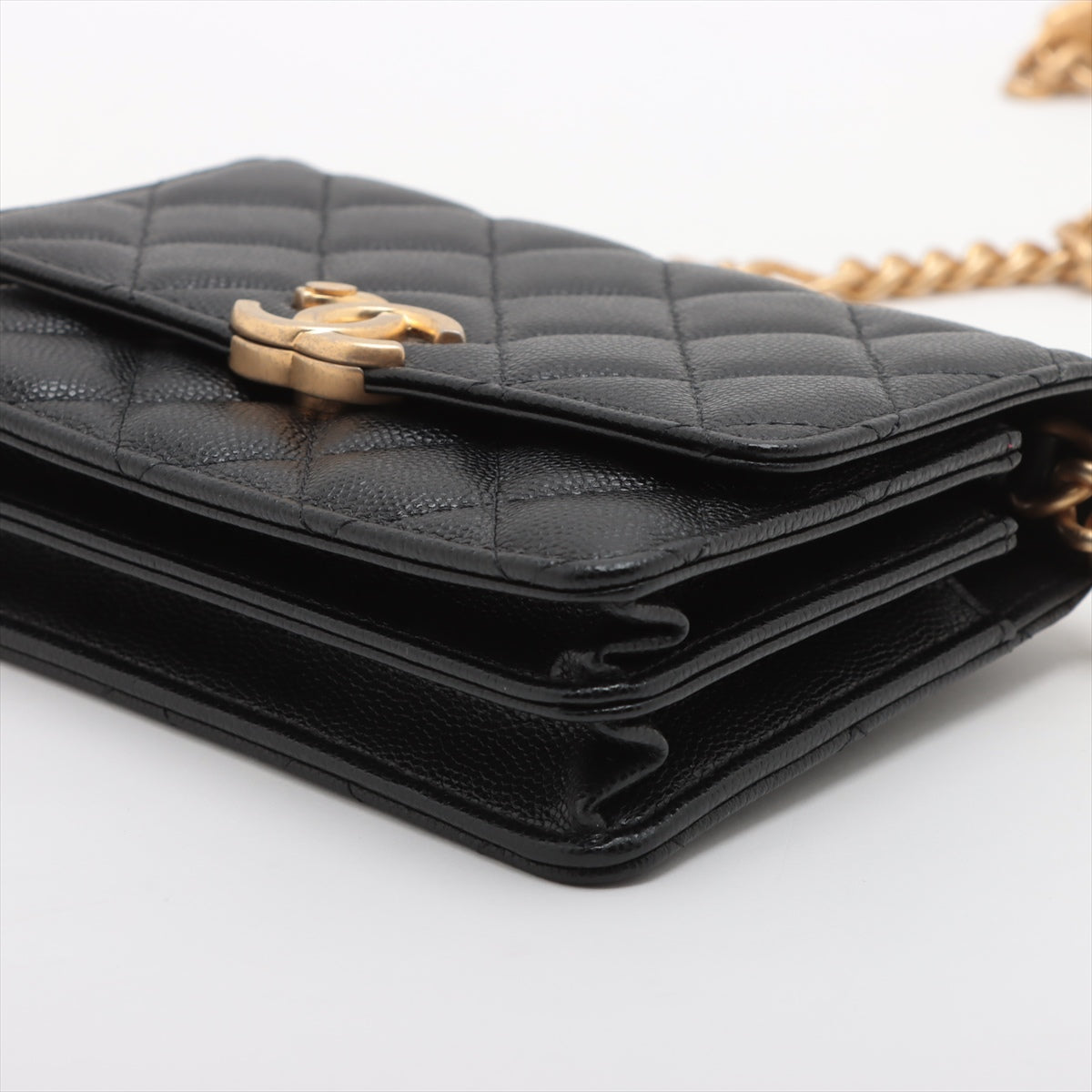 Chanel Mini Matelasse Caviar Skin Chain Wallet Black Gold Metal Fittings 31st